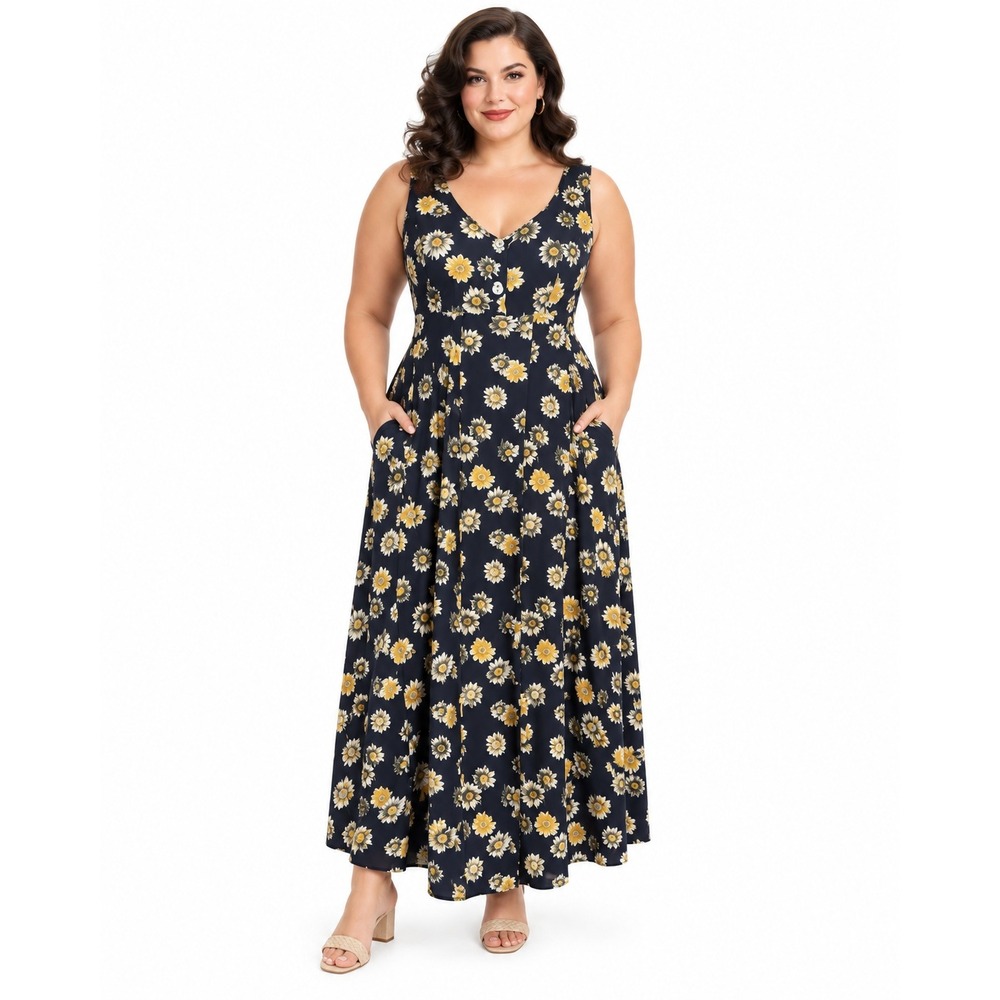 Floral Cottage Core Compagnie Internationale Express Maxi Dress L Black Vintage